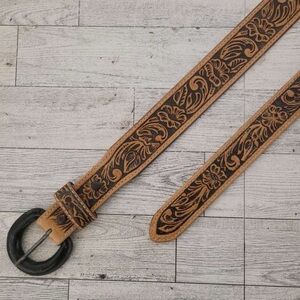 Youth Justin Western Brown Tooled Leather Rodeo Cowboy Belt Size 24